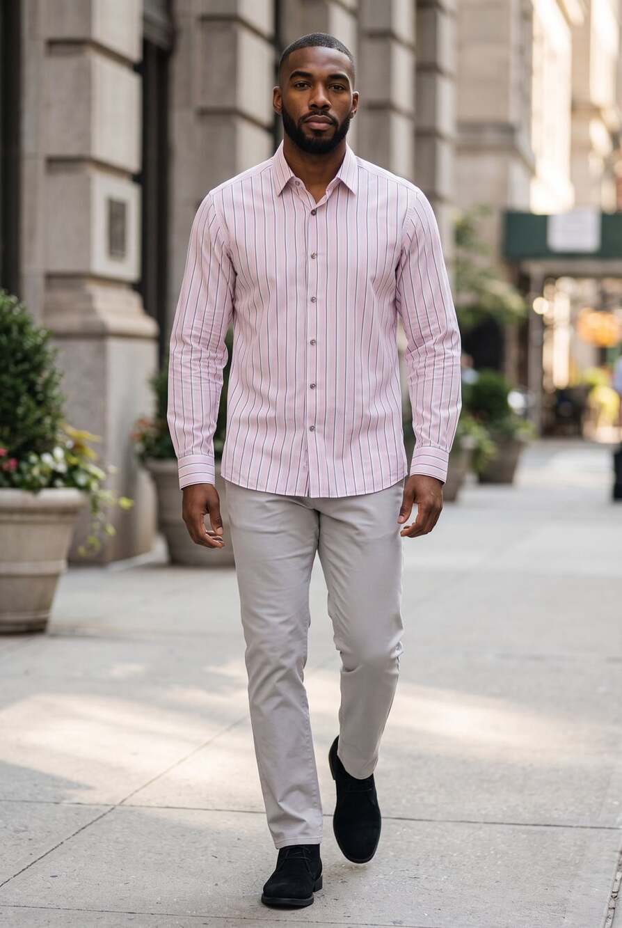 Ermenegildo Zegna Striped Button-Up Shirt Pink Multi Cotton Large